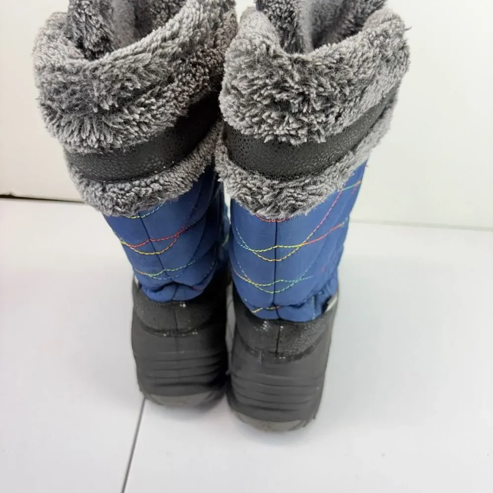 Kamik Snow Boots Kids Size 3 Blue Waterproof Faux Fur Rainbow Stitching